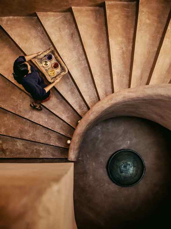 Vy ovanifrån i en trappa