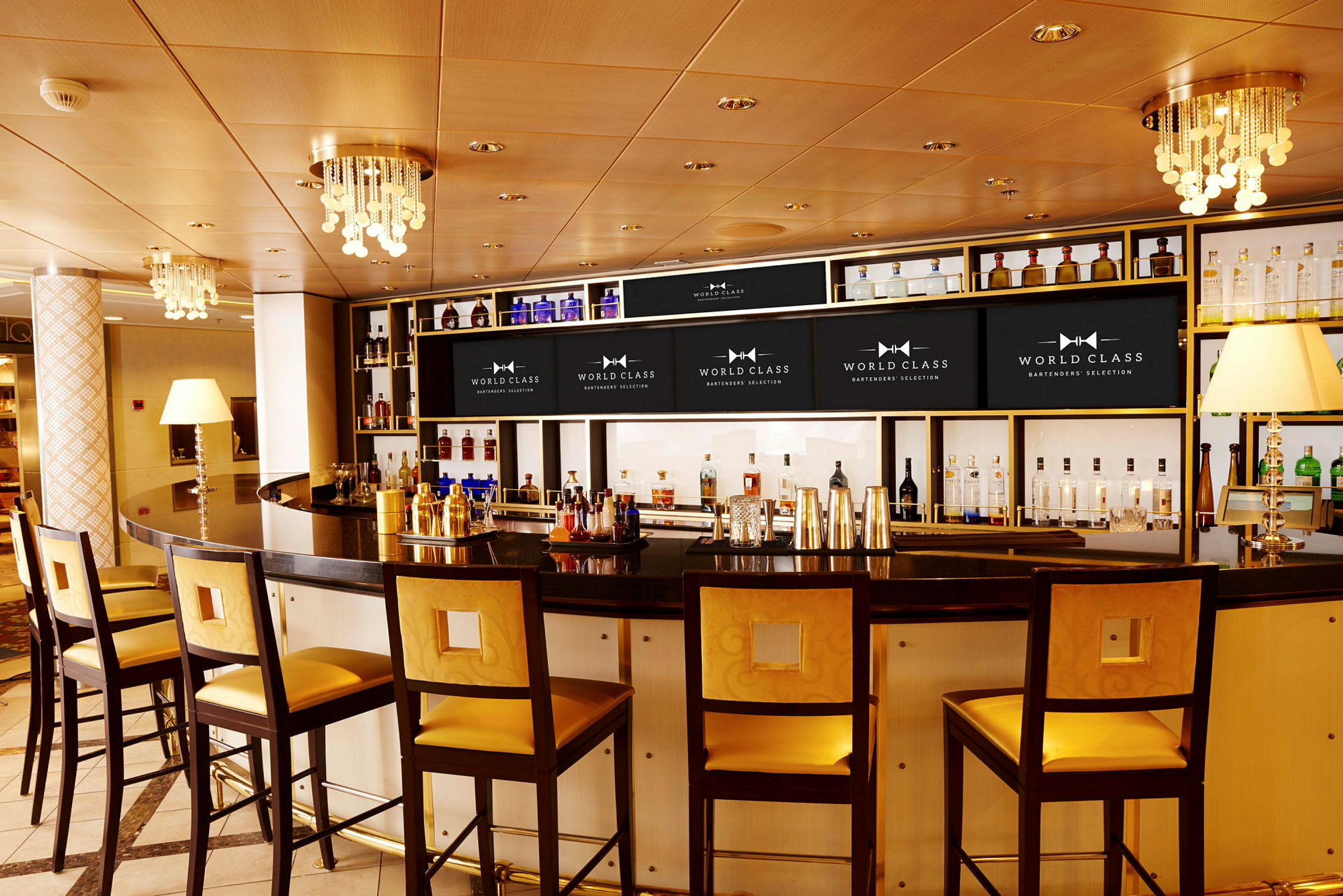 En elegant bar med höga stolar och en modern inredning. (AI-genererad text)
