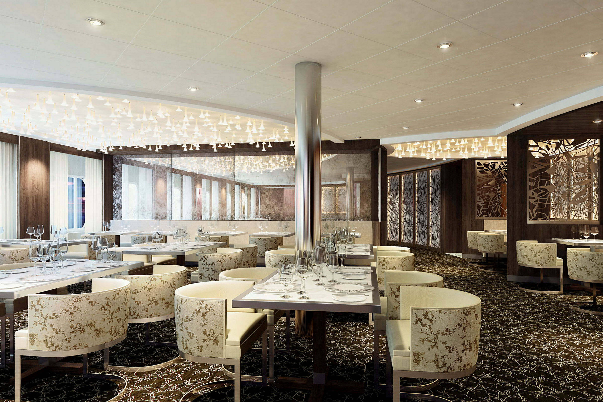 En elegant restaurang med stilfull inredning och dukade bord. (AI-genererad text)